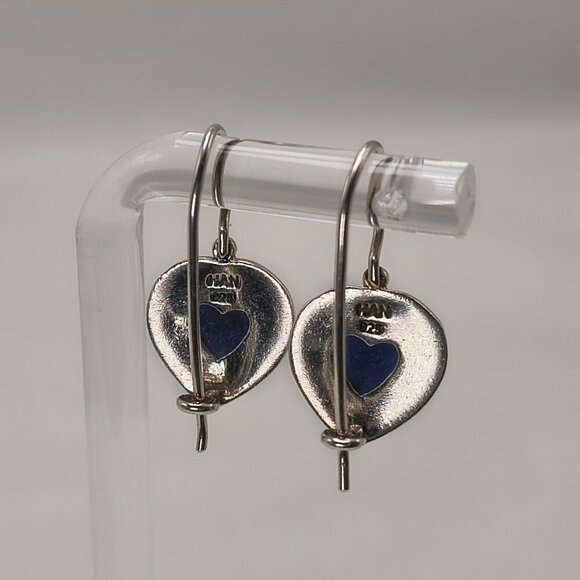 Sterling Silver HAN 925 Blue Heart Cabochon Earrings - Picture 7 of 9